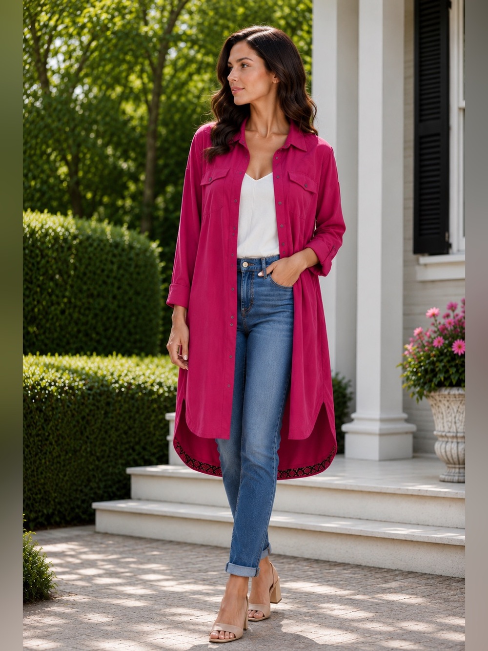Umgee Willowridge Fuchsia Suede Button-Down Cardigan Dress